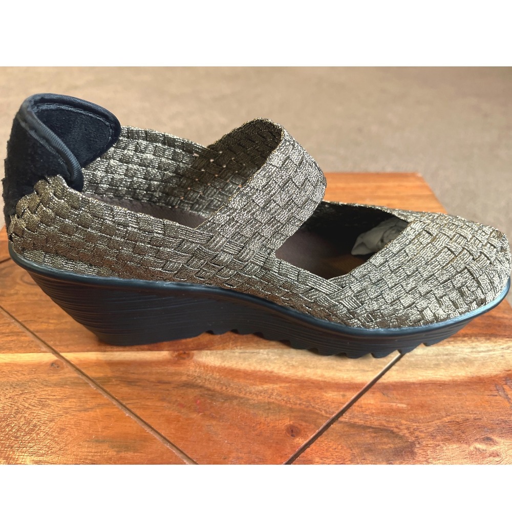 Bernie Mev Lulia Bronze Gold Metallic Woven Wedge Mary Jane Shoes EU 40 US 9